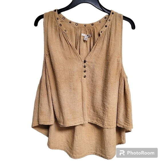 Amuse Society High Low Golden Tan Neutral Western Swing V-neck Tank Size Small - Picture 1 of 10
